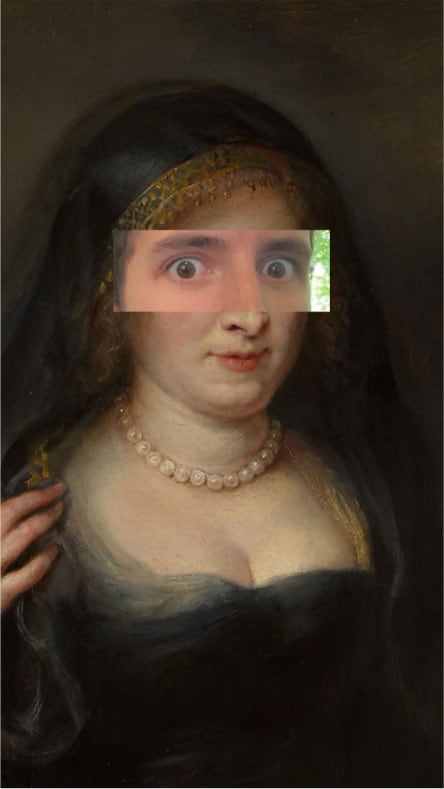 Les yeux de Guillaume surimprimé sur une peinture