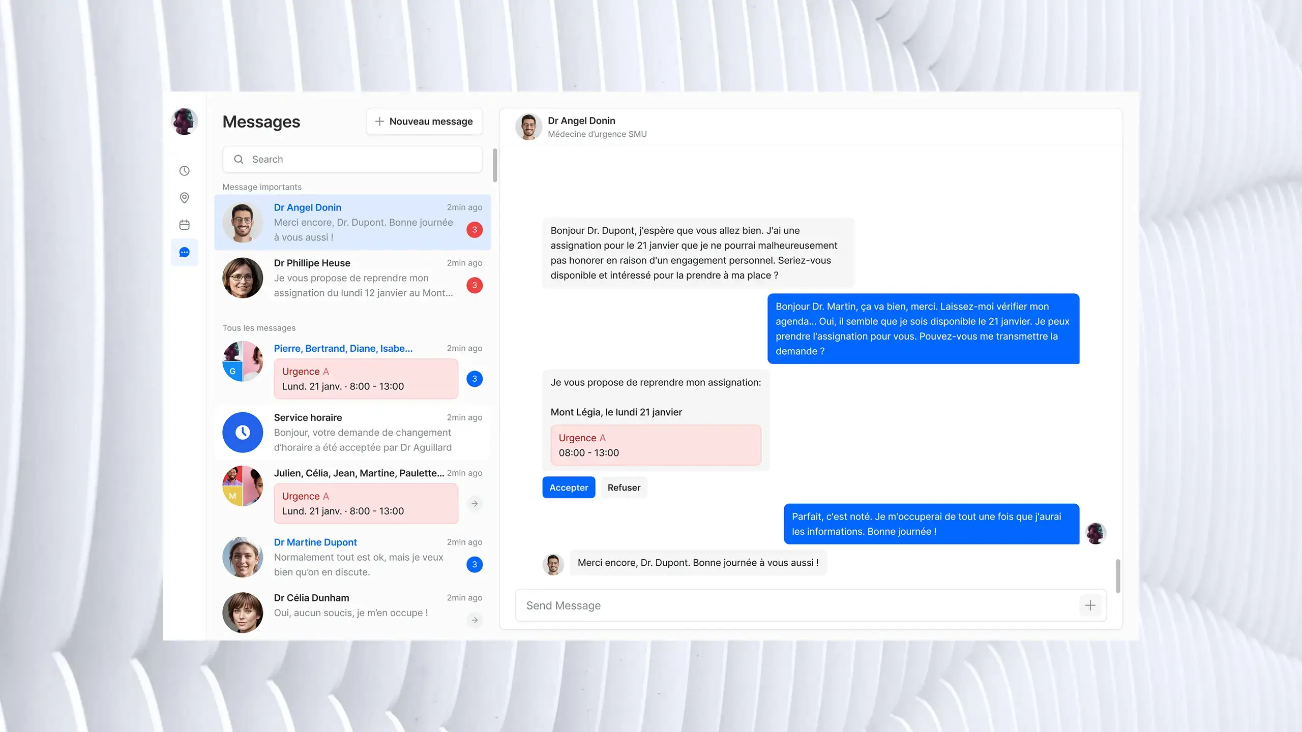Extrait du design montrant la messagerie instantanée