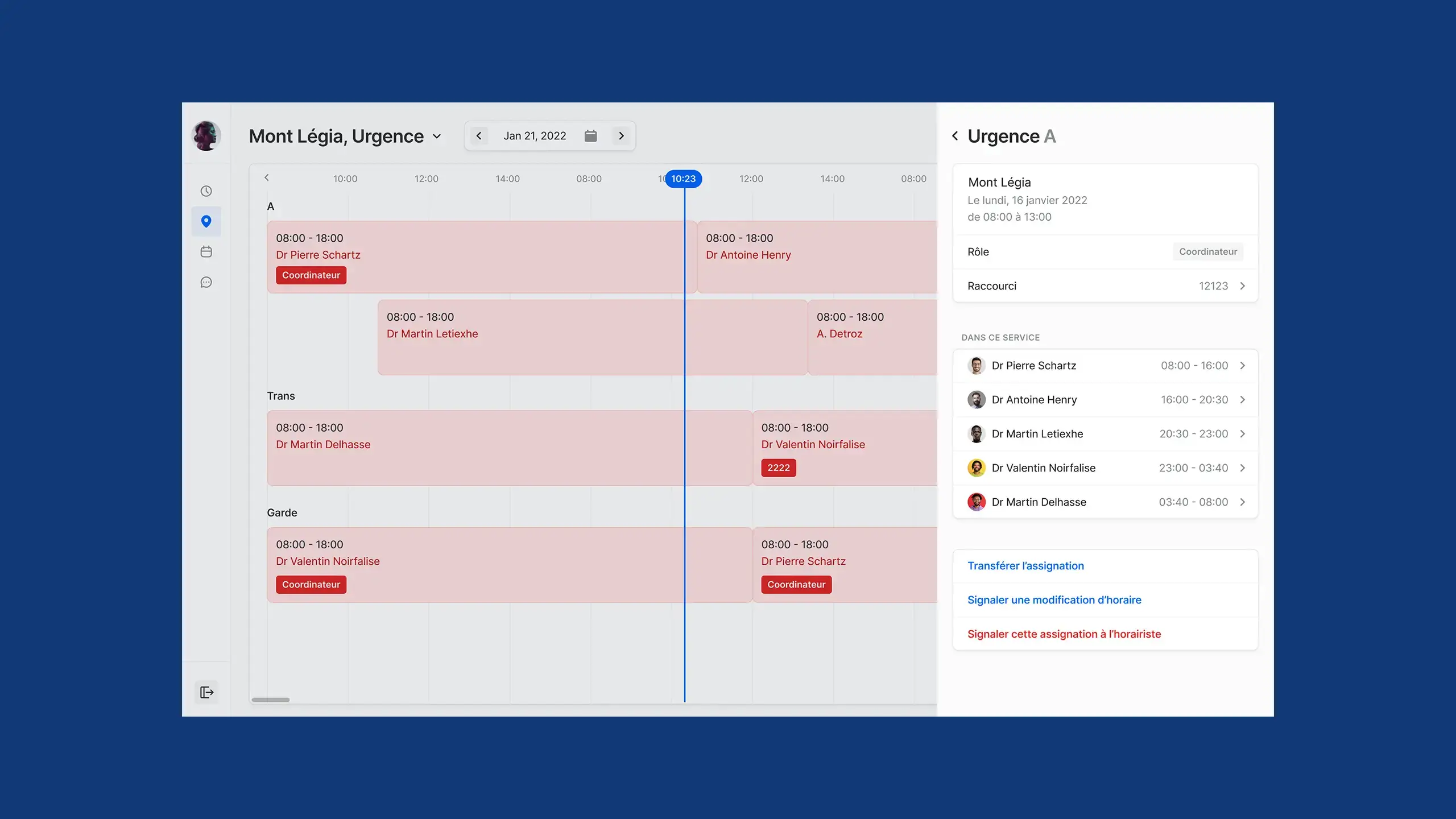 Extrait du design montrant un une plage horaire et un panneau de modification pour celle-ci