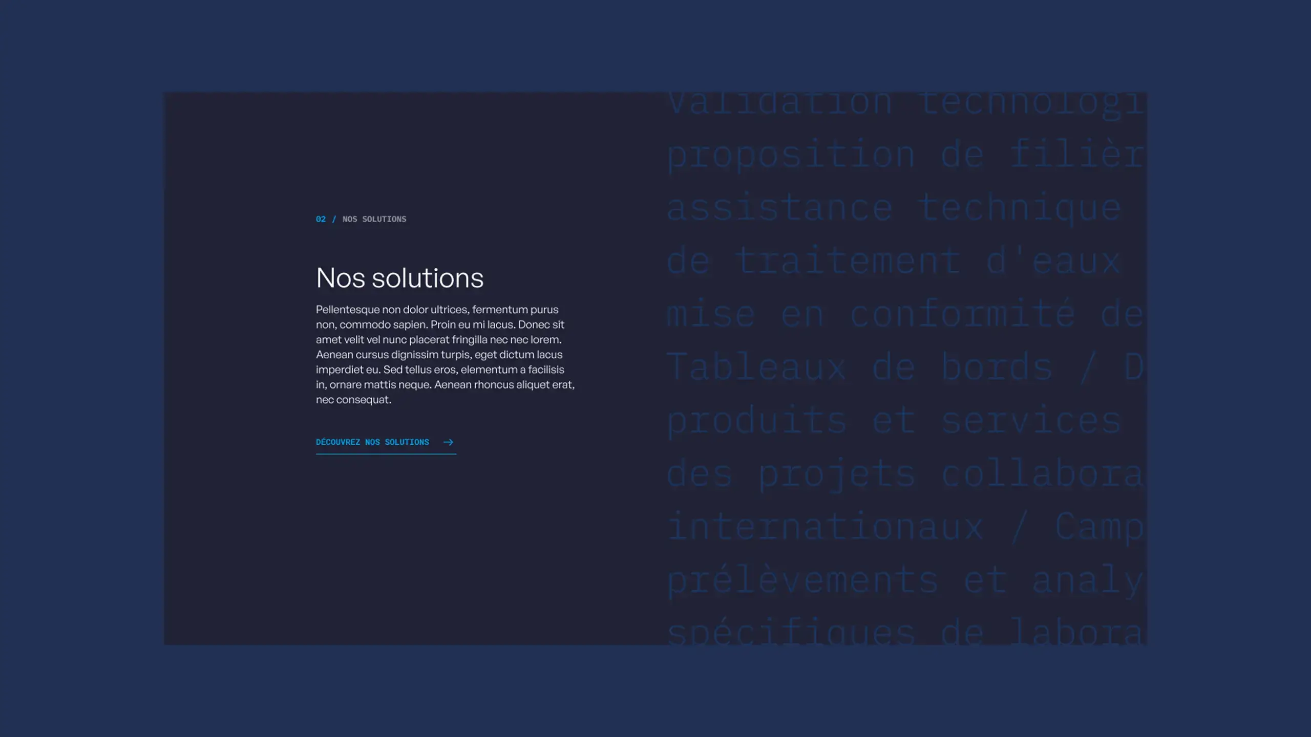 Extrait du design montrant la section "Nos solutions"