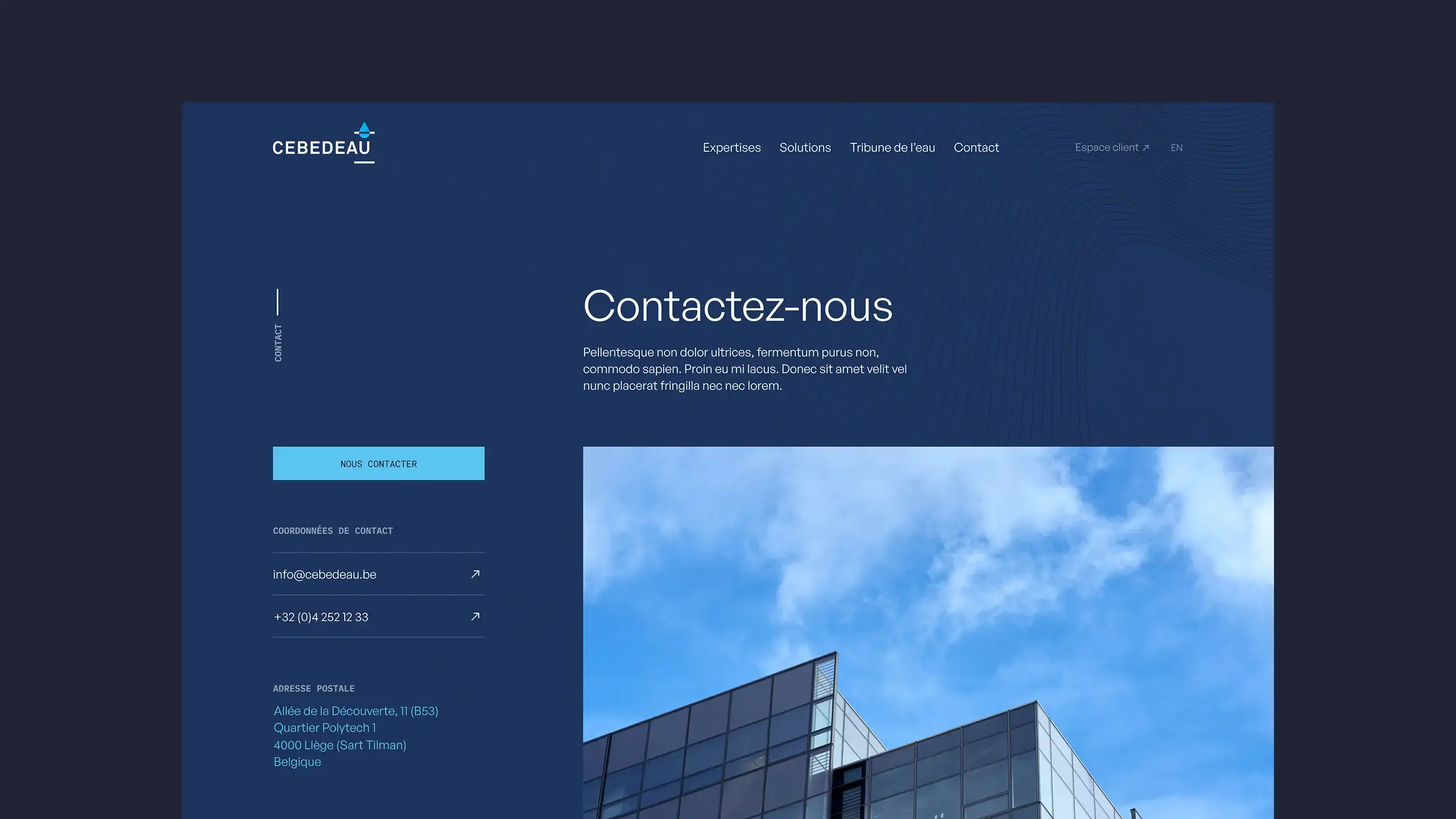Extrait du design montrant la page contact