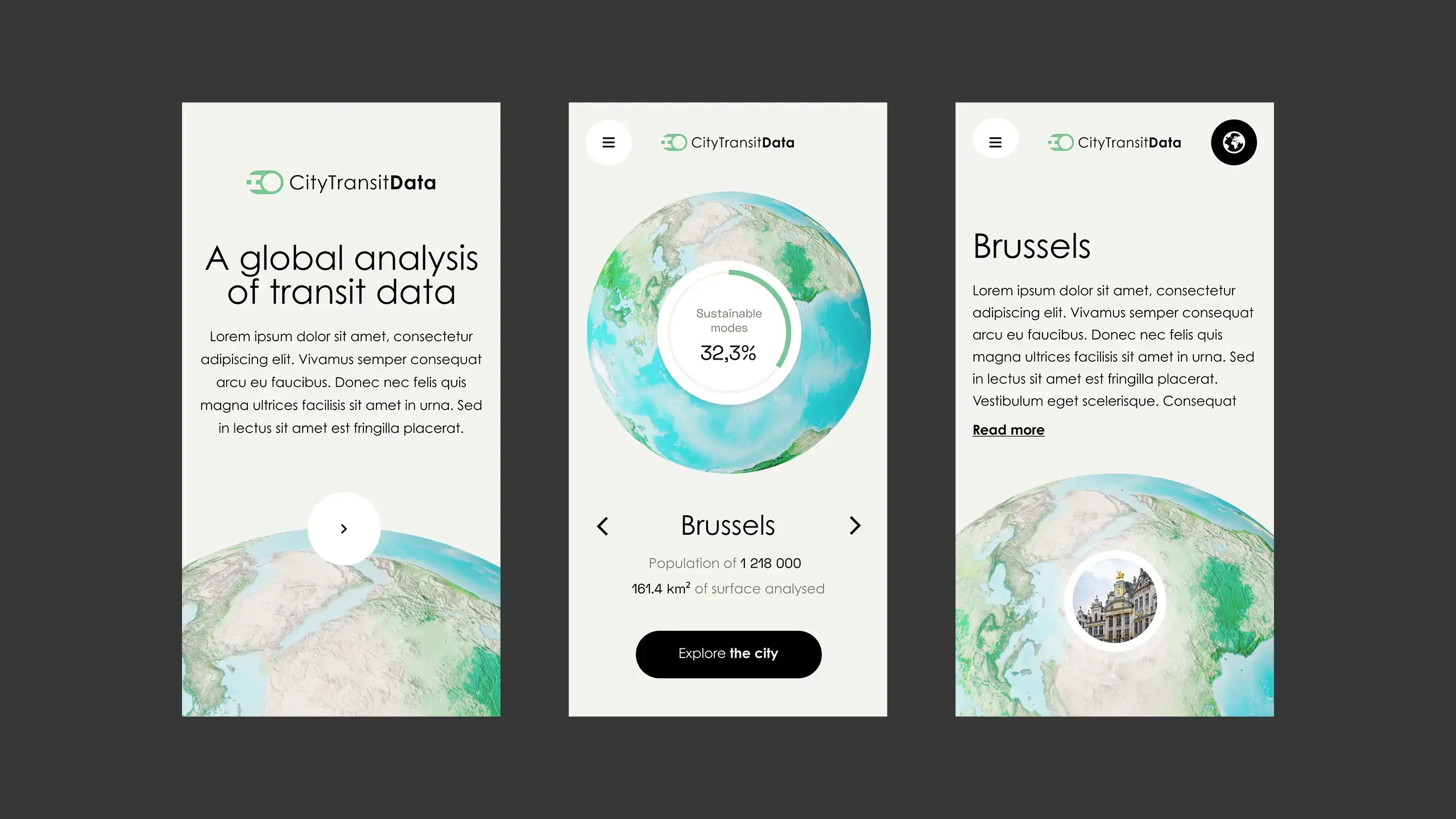 Screenshots of the website highlighting the responsive aspect of the website