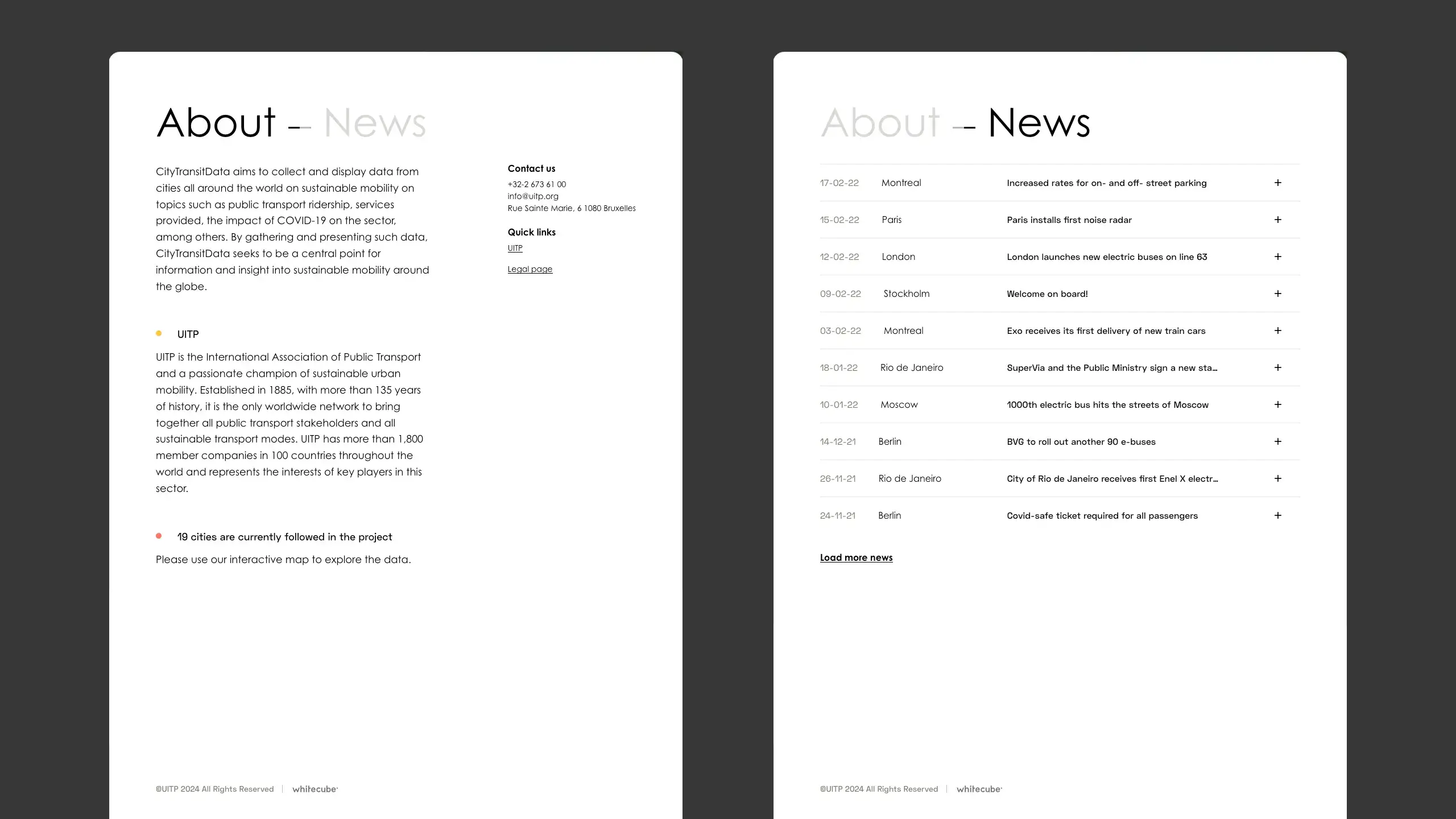 Screenshots of the about page