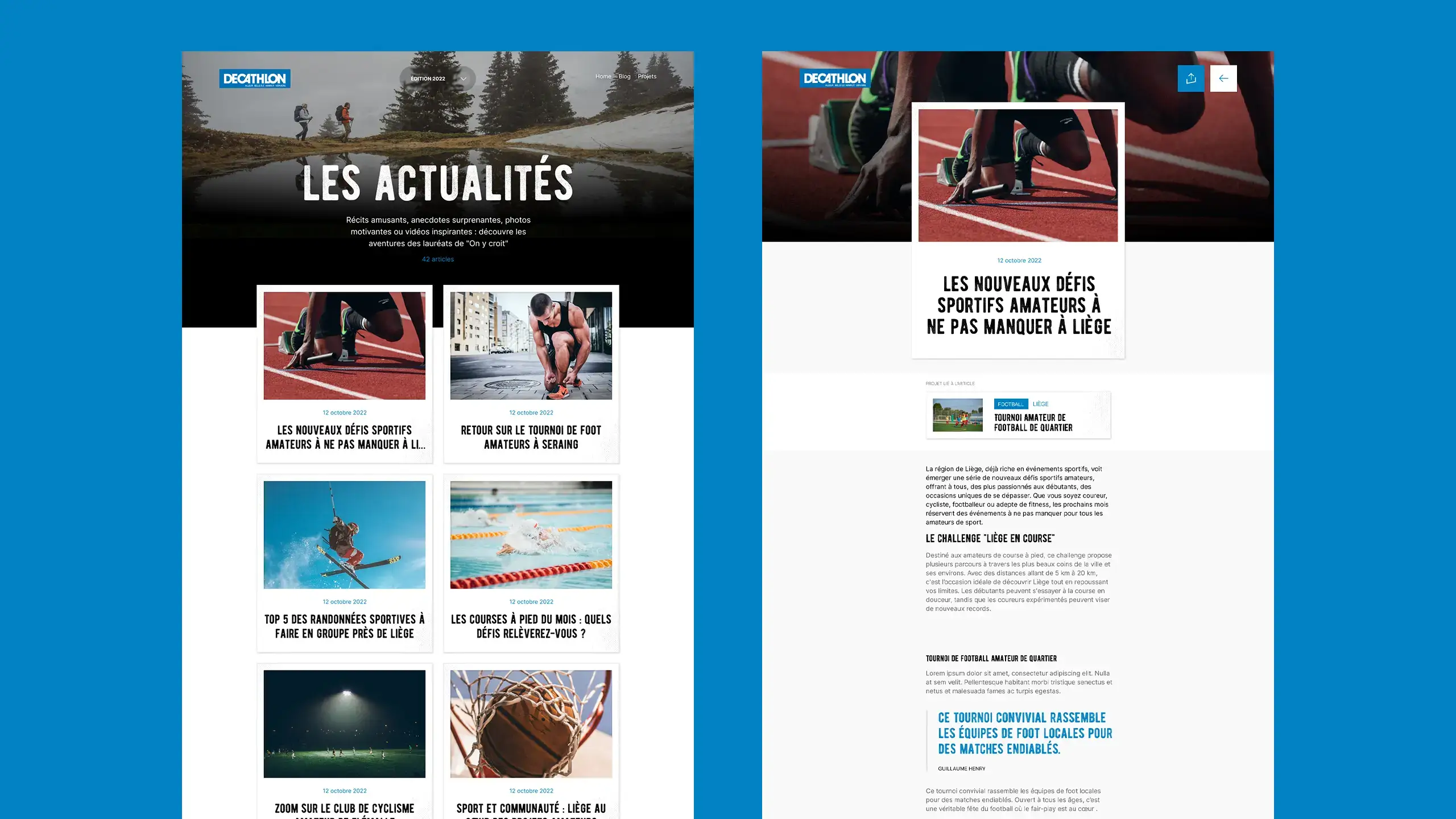 Design sample, showing several news archive page