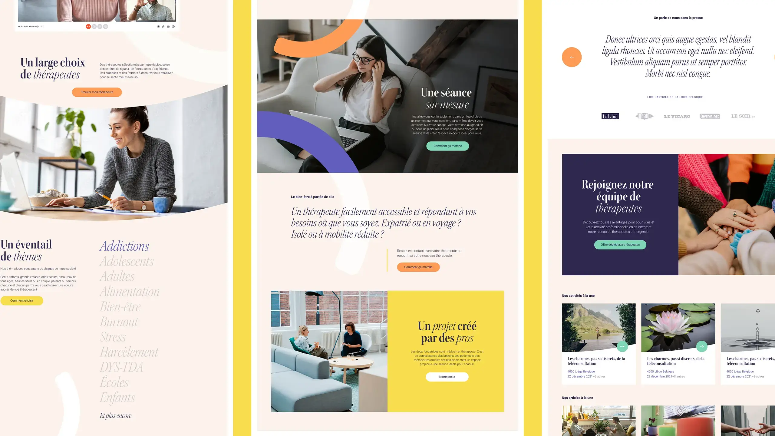 Design sample, showing several pages of the website