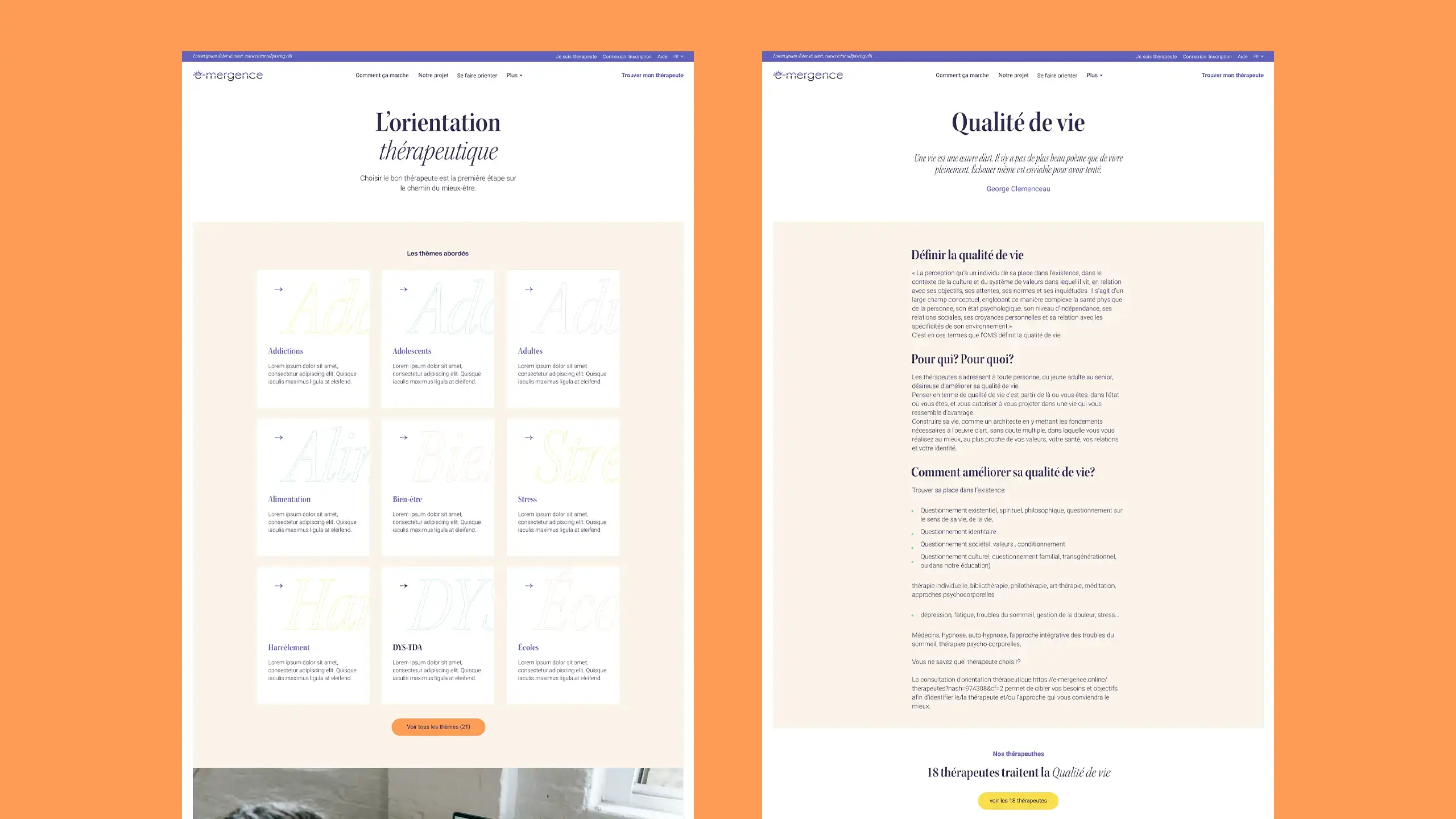 Design sample, showing a category archive page and a content page