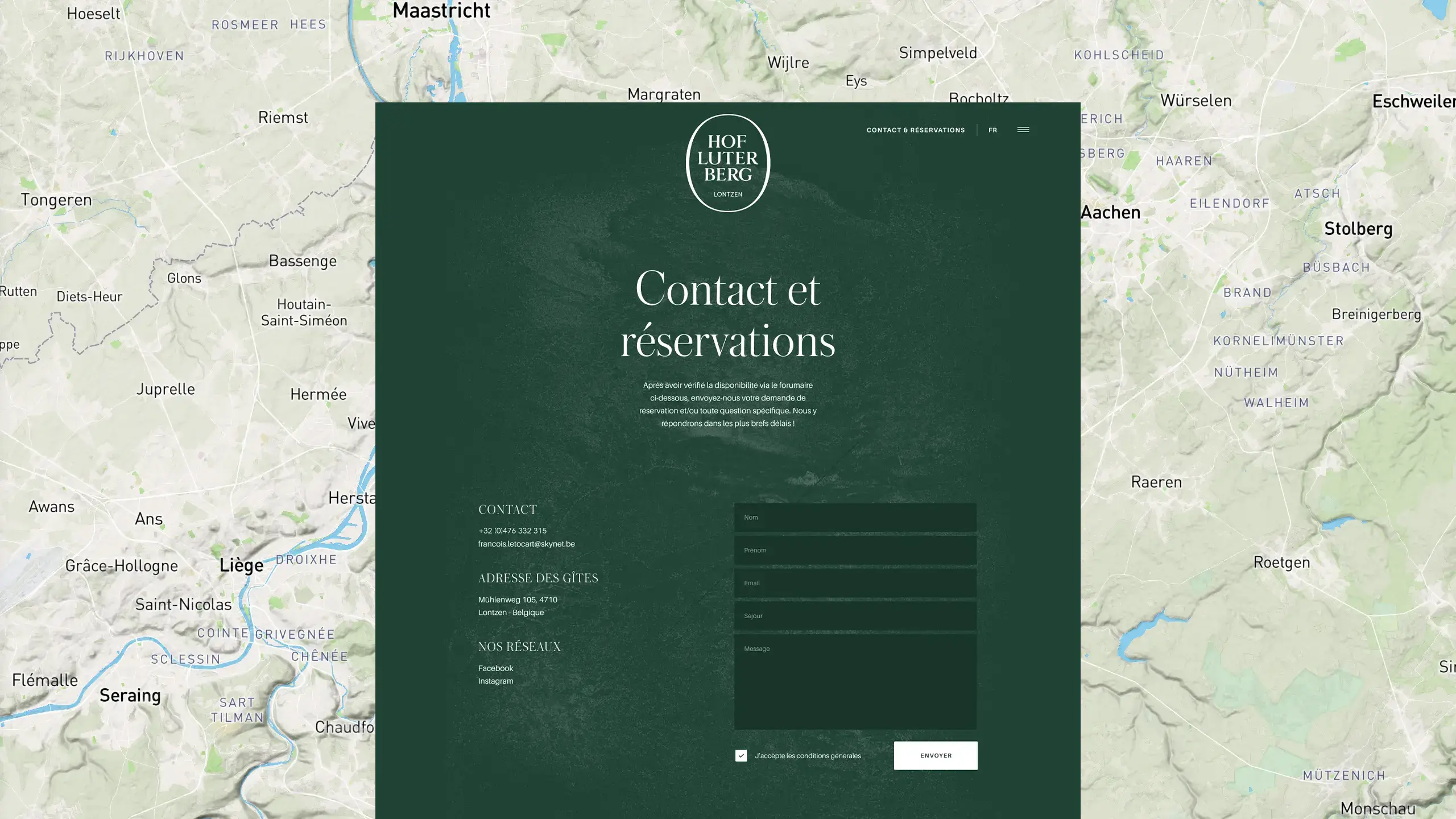 Captures d’écran représentant la page dec contact