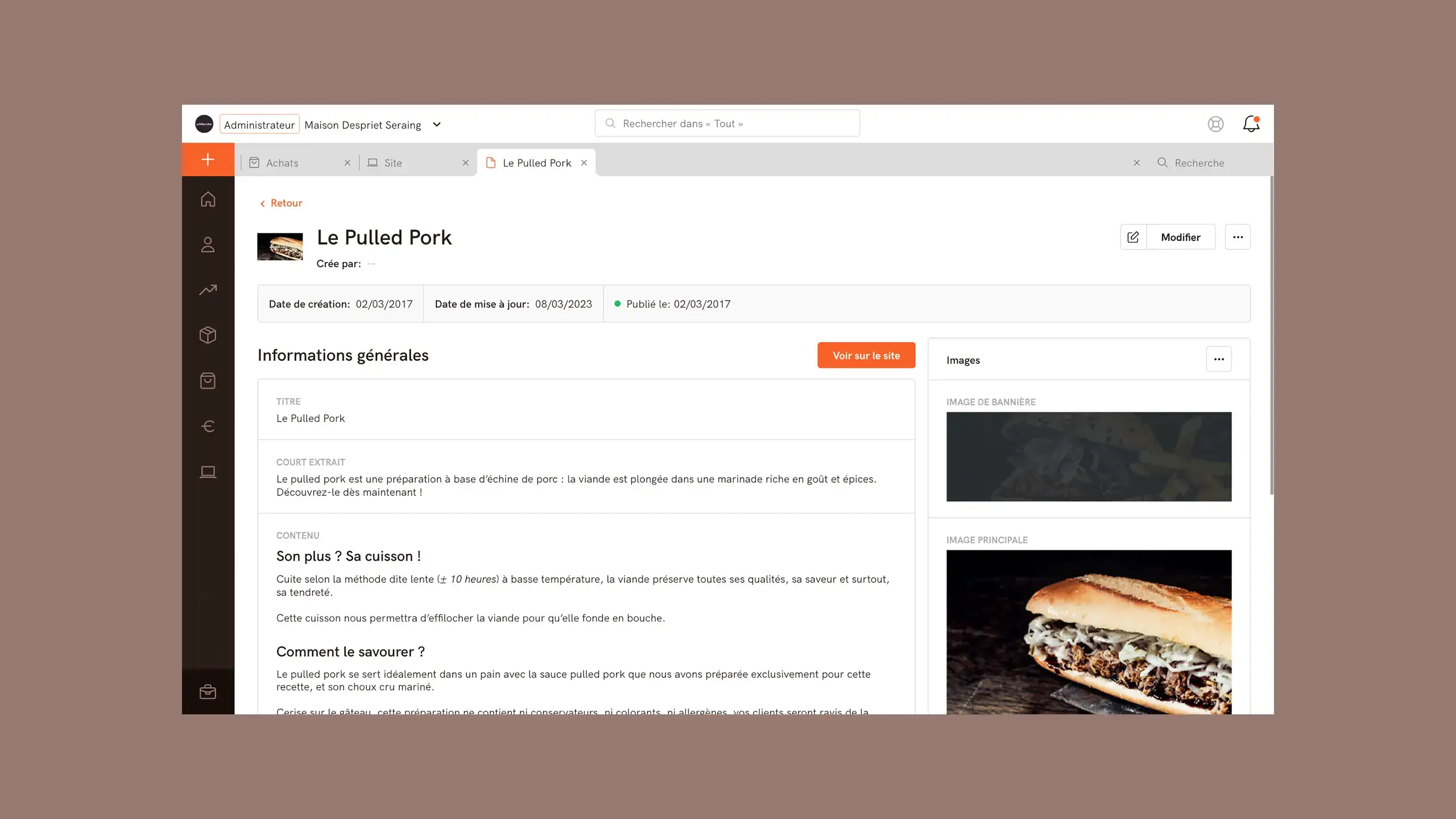 Une page d'erp qui montre les informations d'un article