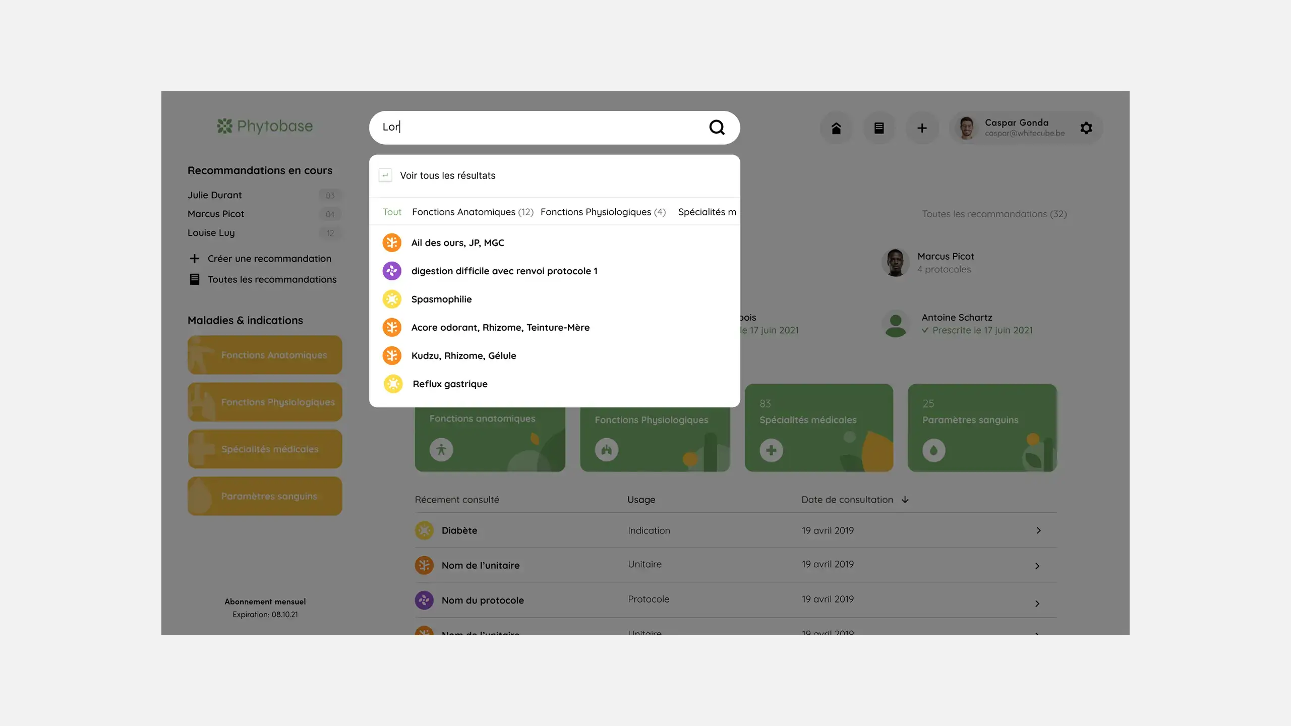Une page d'application qui montre une modale de recherche