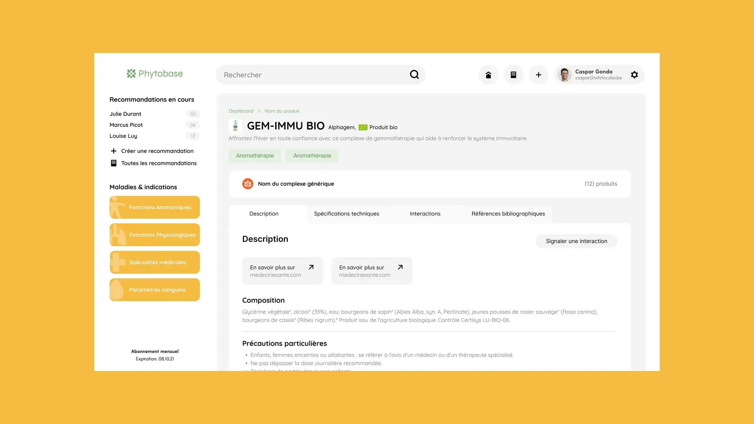 Une page d'application qui montre la fiche d'un produit et ses informations