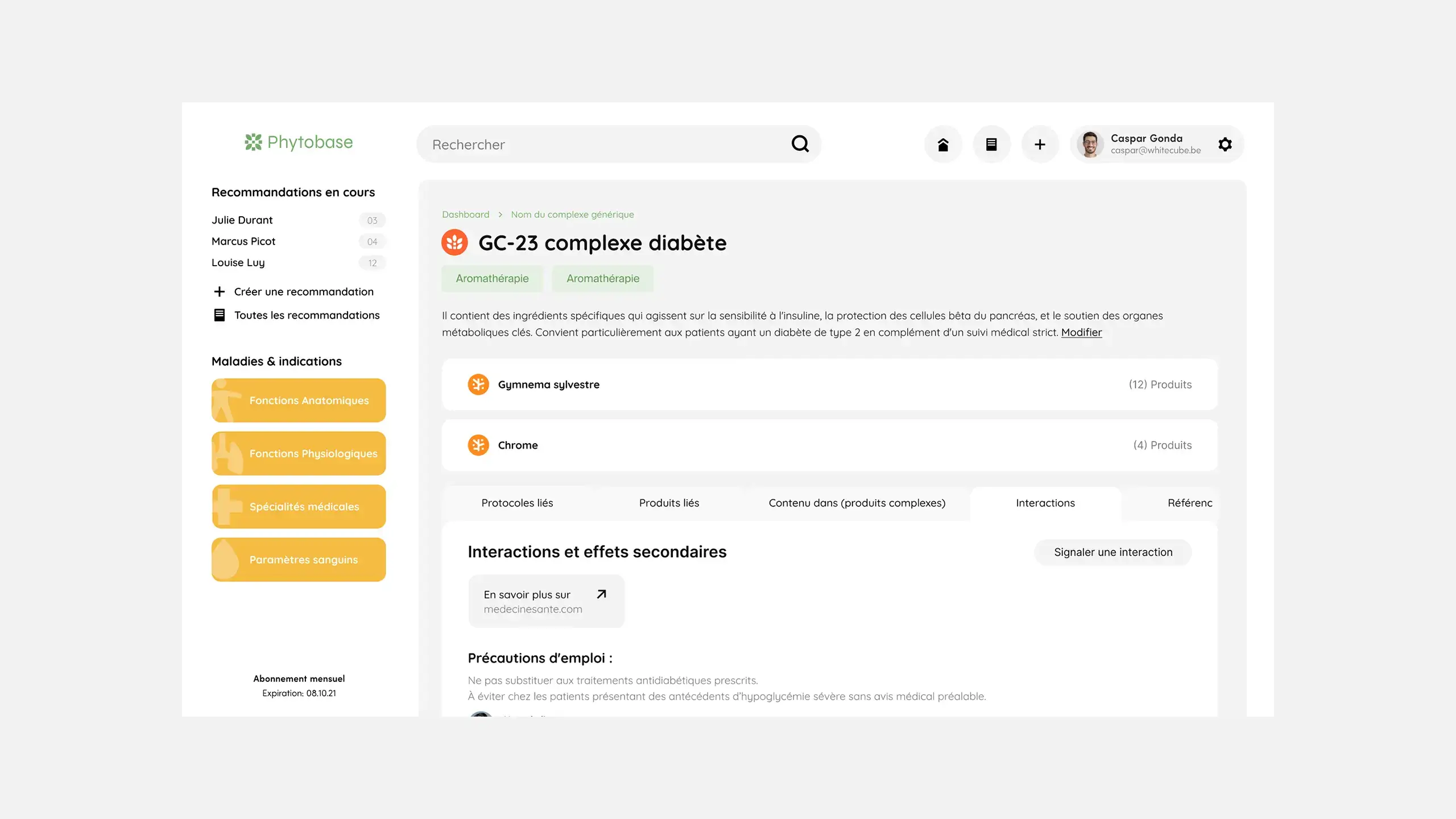 Une page d'application qui montre la fiche d'un complexe