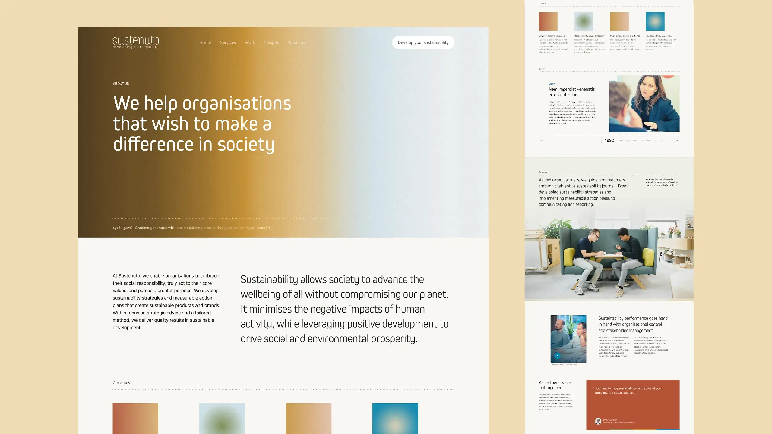 Two screenshots of the website displaying the "about" page