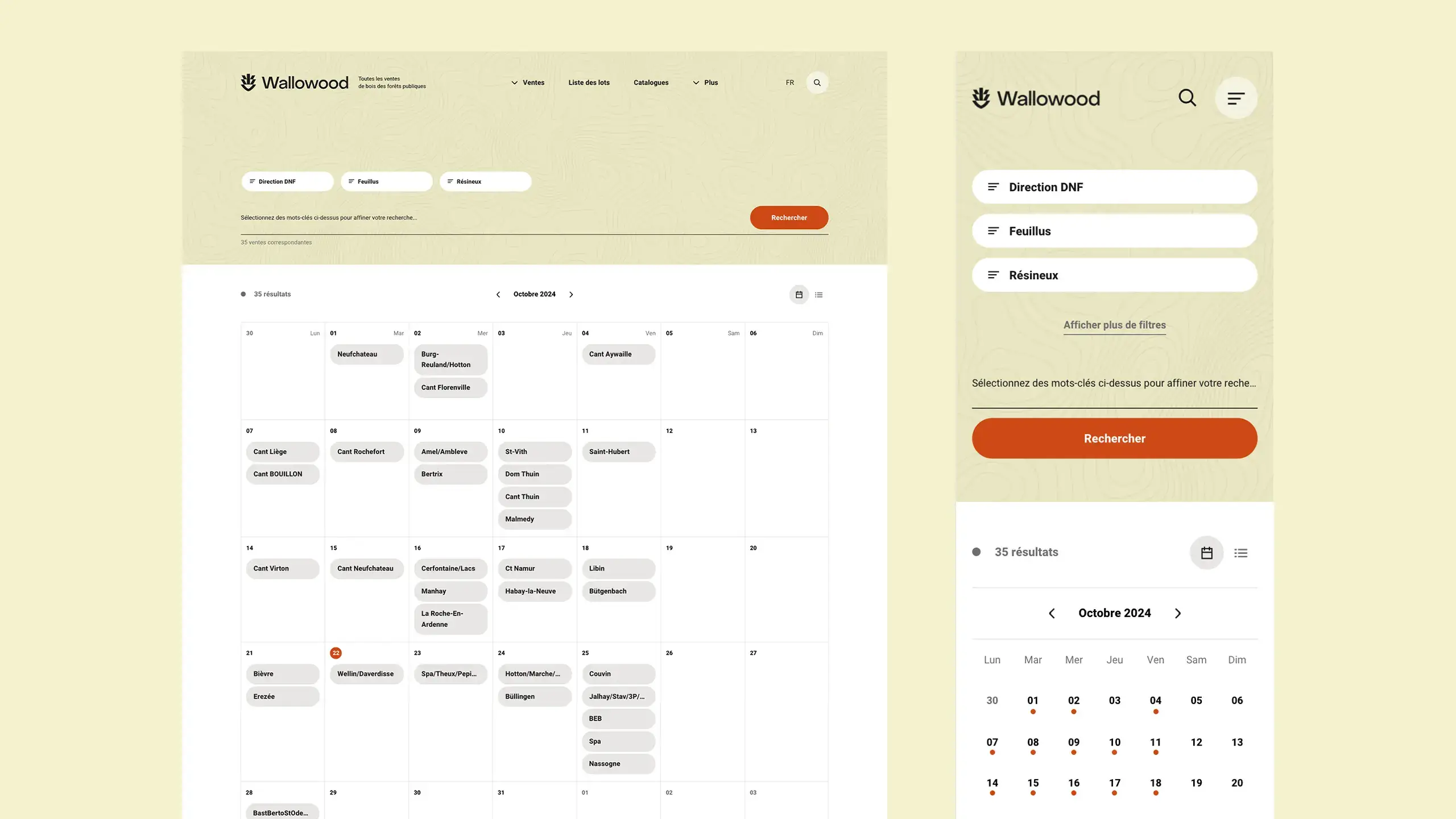 Captures d’écran représentant le calendrier des ventes du projet
